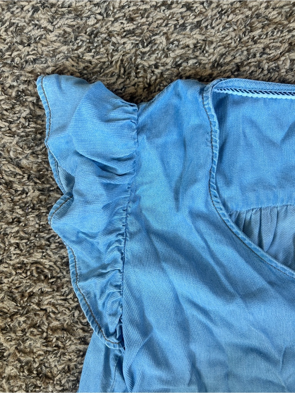 Light Blue Ruffle Sleeve Button-Front Top - Picture 3 of 4